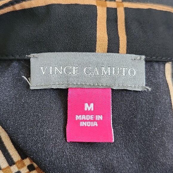 Vince Camuto black & tan plaid ruffle sleeve blouse, v-neck, M - Picture 6 of 7